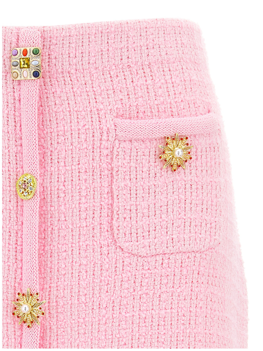 Pink Jewel Button Knit Mini Gonne Rosa