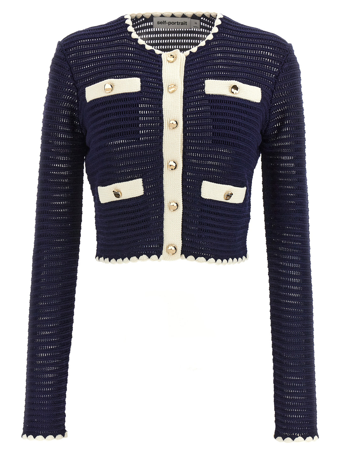 Navy Crochet Contrast Trim Maglioni Blu