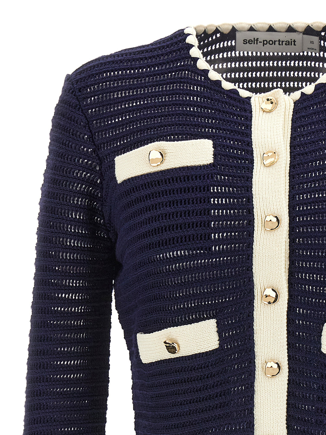 Navy Crochet Contrast Trim Maglioni Blu