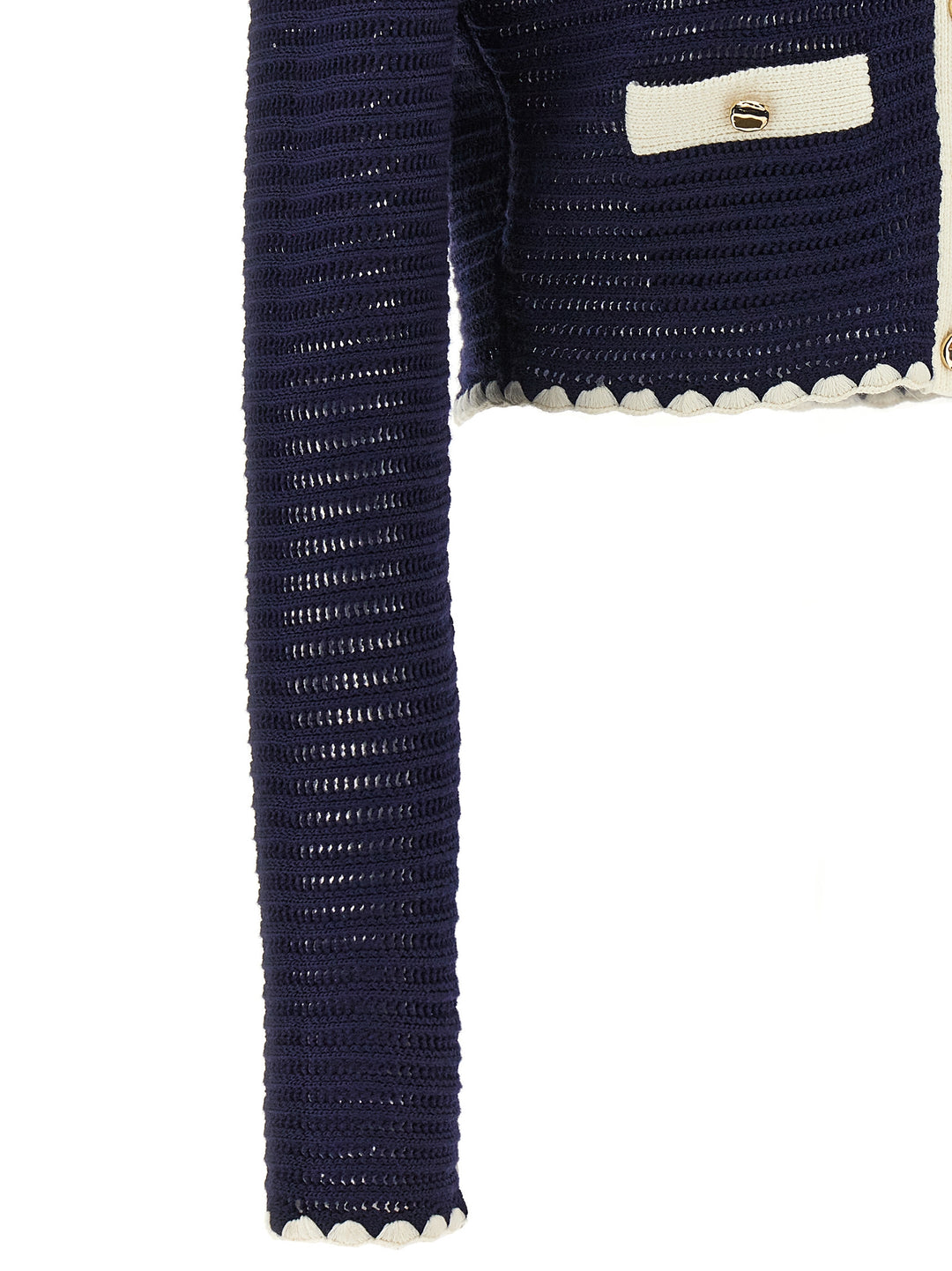 Navy Crochet Contrast Trim Maglioni Blu