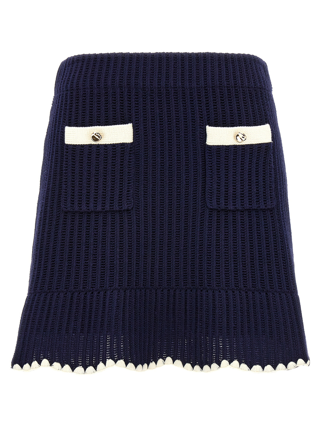 Navy Crochet Contrast Trim Mini Gonne Blu