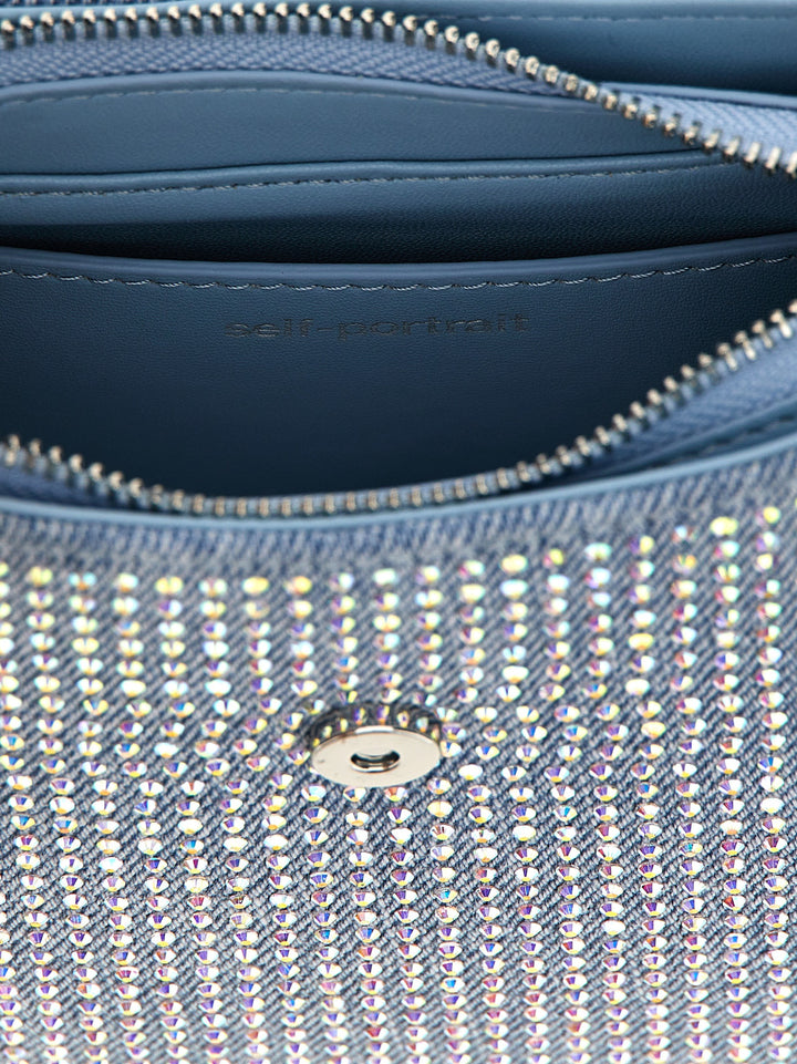 Blue Rhinestone Denim Cresent Borse A Mano Celeste