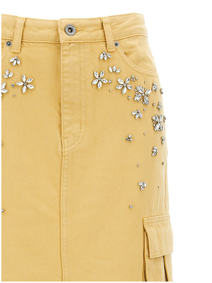 Embellished Denim Cargo Maxi Gonne Beige