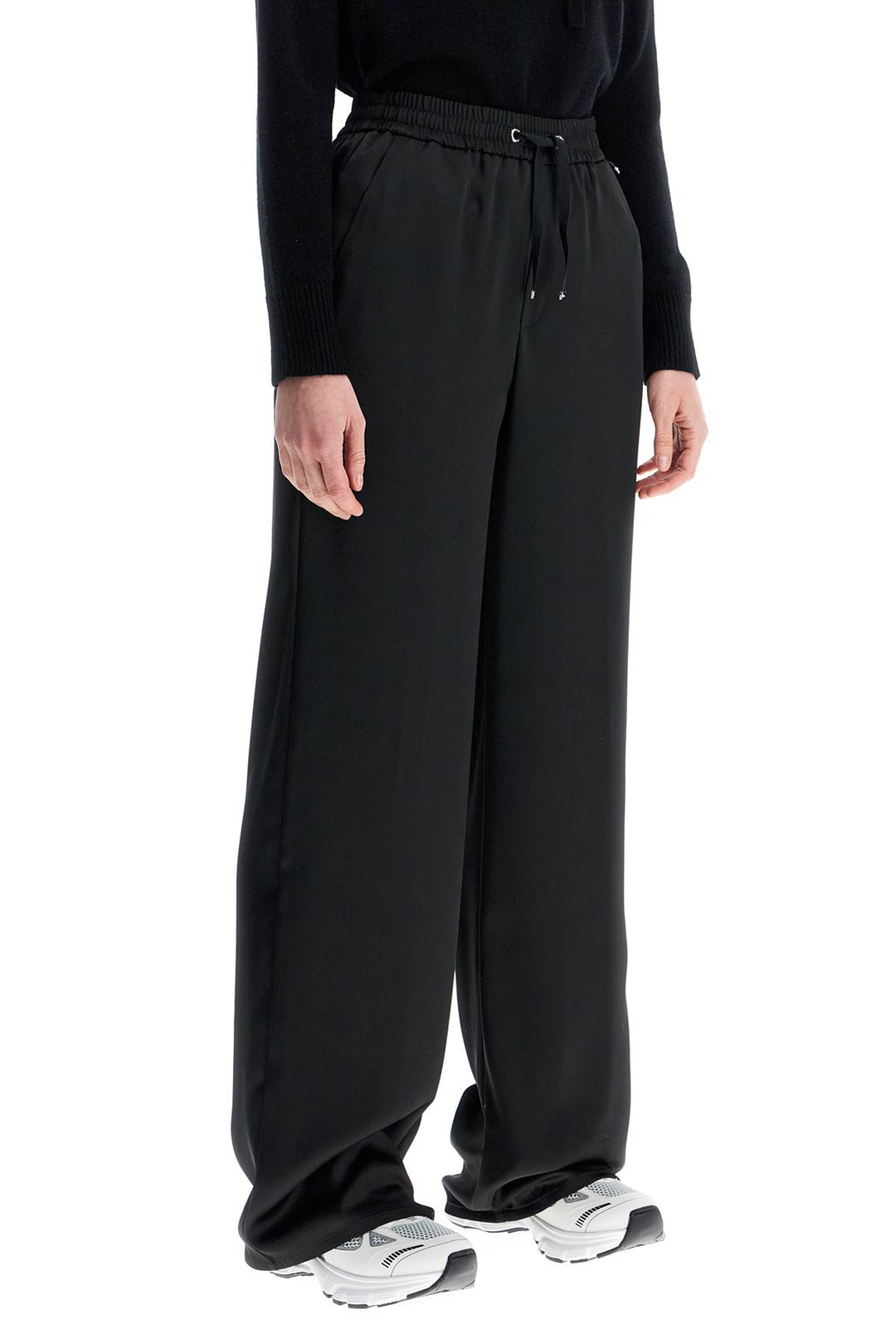 Pantalone Donna Ampio Vita Alta Satin Nero