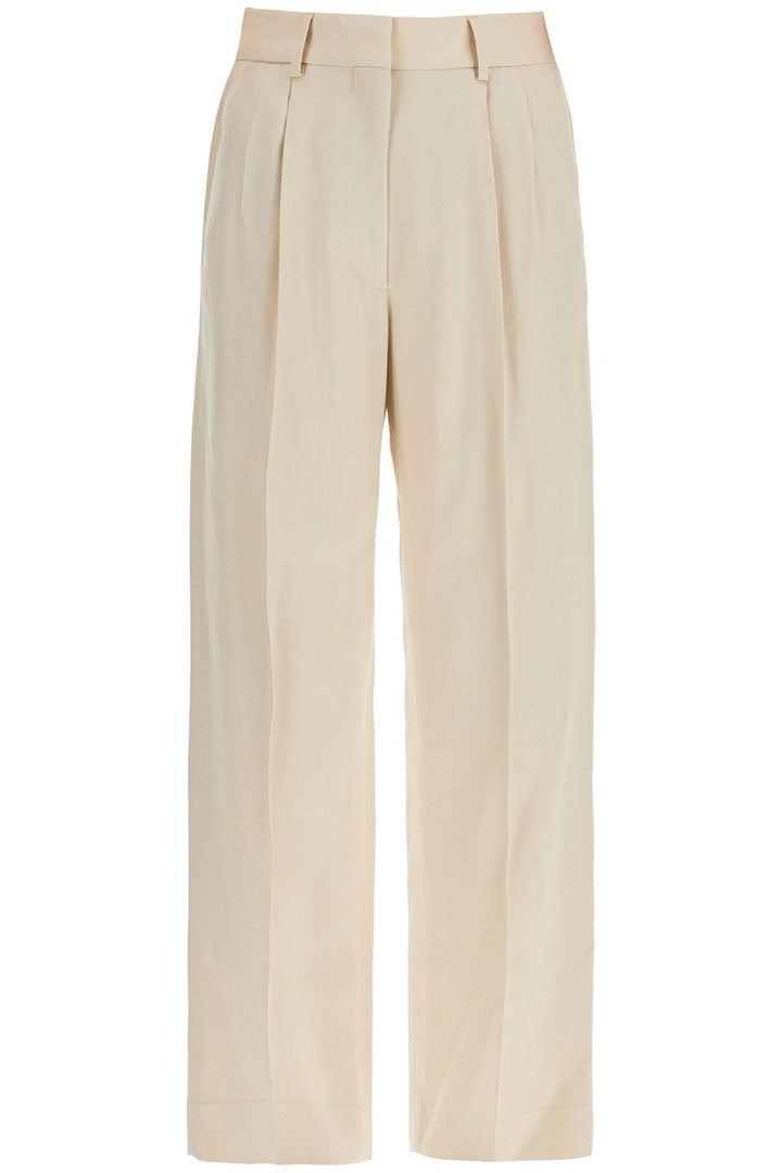 Pantaloni In Viscosa Ivory Con Tasca Ricamata