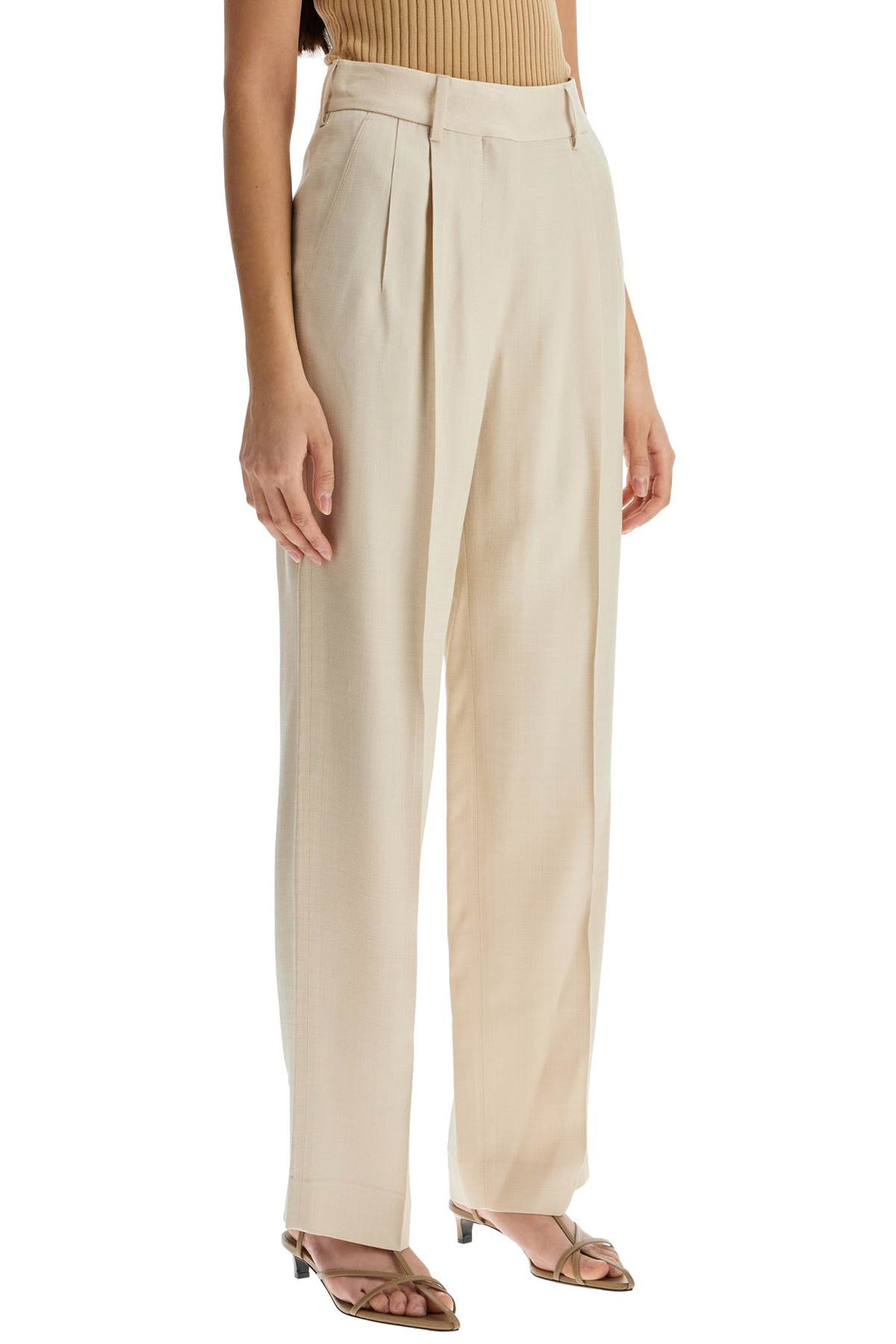 Pantaloni In Viscosa Ivory Con Tasca Ricamata