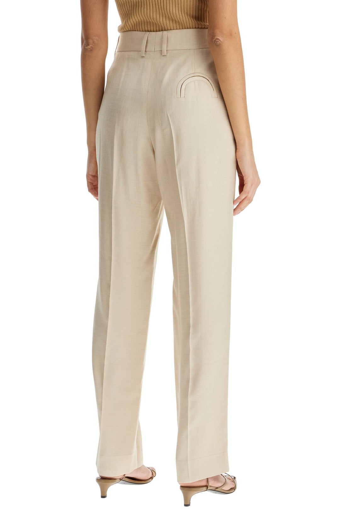 Pantaloni In Viscosa Ivory Con Tasca Ricamata