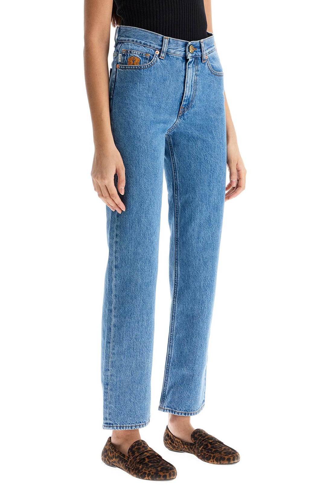 Jeans In Cotone Blu Chiaro Con Ricamo Distintivo