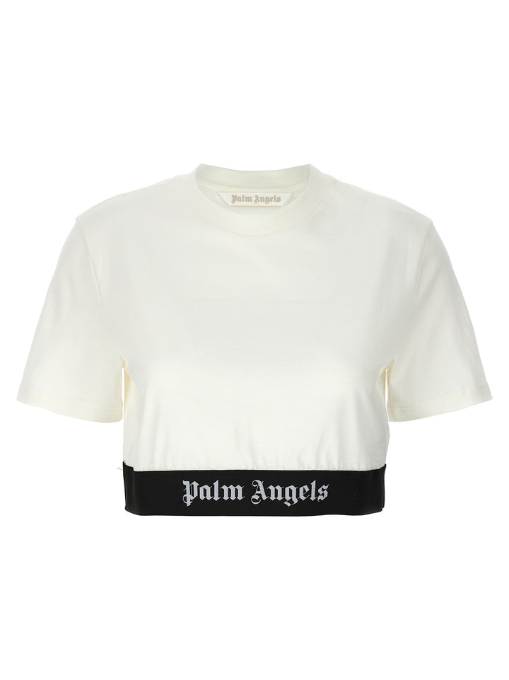 Logo Tape Crop T Shirt Bianco/Nero