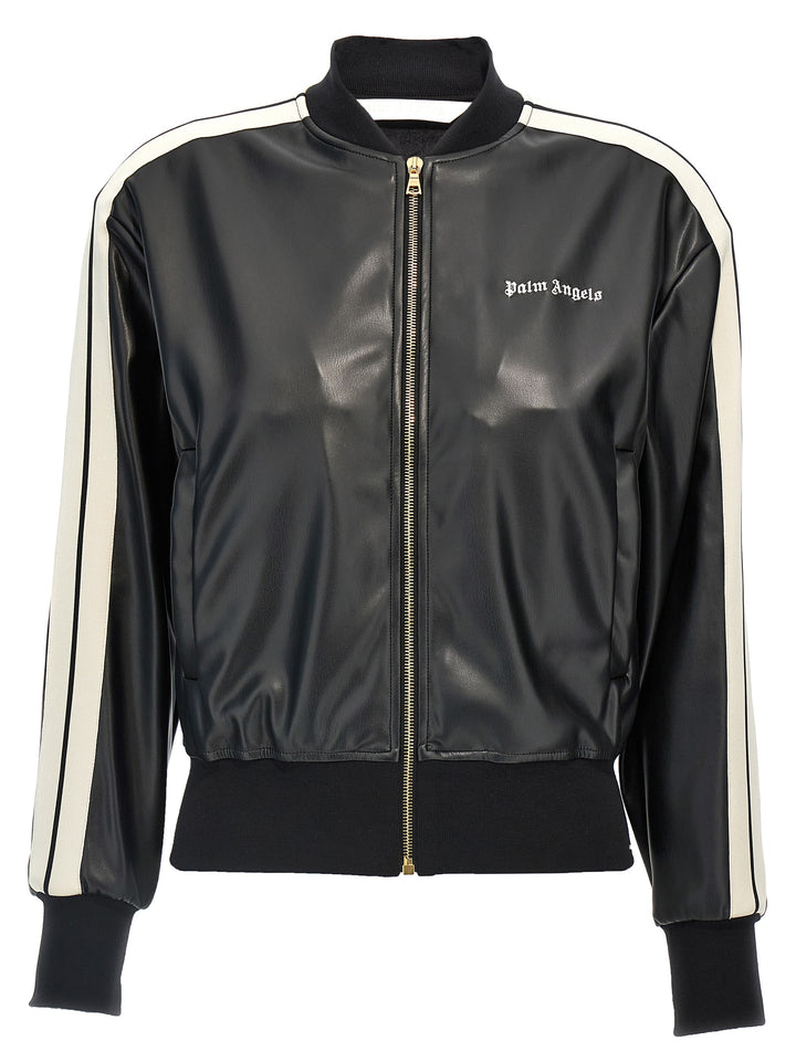 Leather Effect Track Bomber Felpe Bianco/Nero