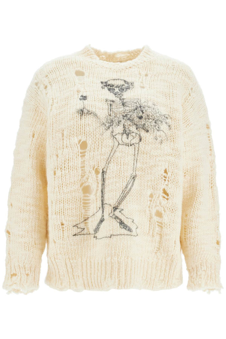 Pullover Destroyed Con Stampa Skeleton