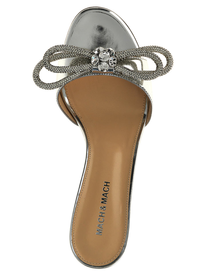 Double Bow Mirror Kitten Heel Sandali Silver