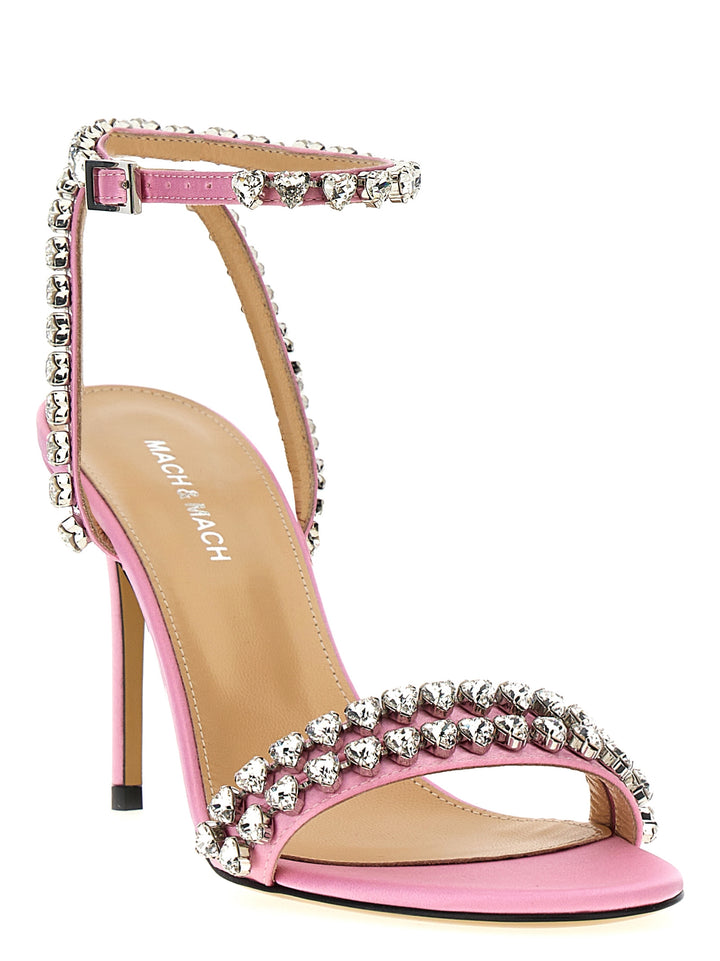 Audrey Crystal Round Toe Satin Sandali Rosa