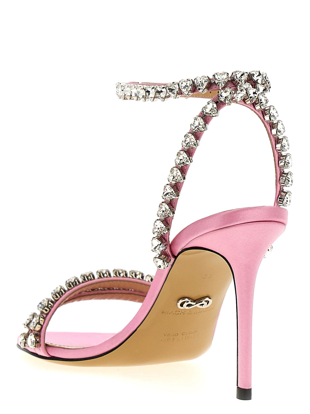 Audrey Crystal Round Toe Satin Sandali Rosa