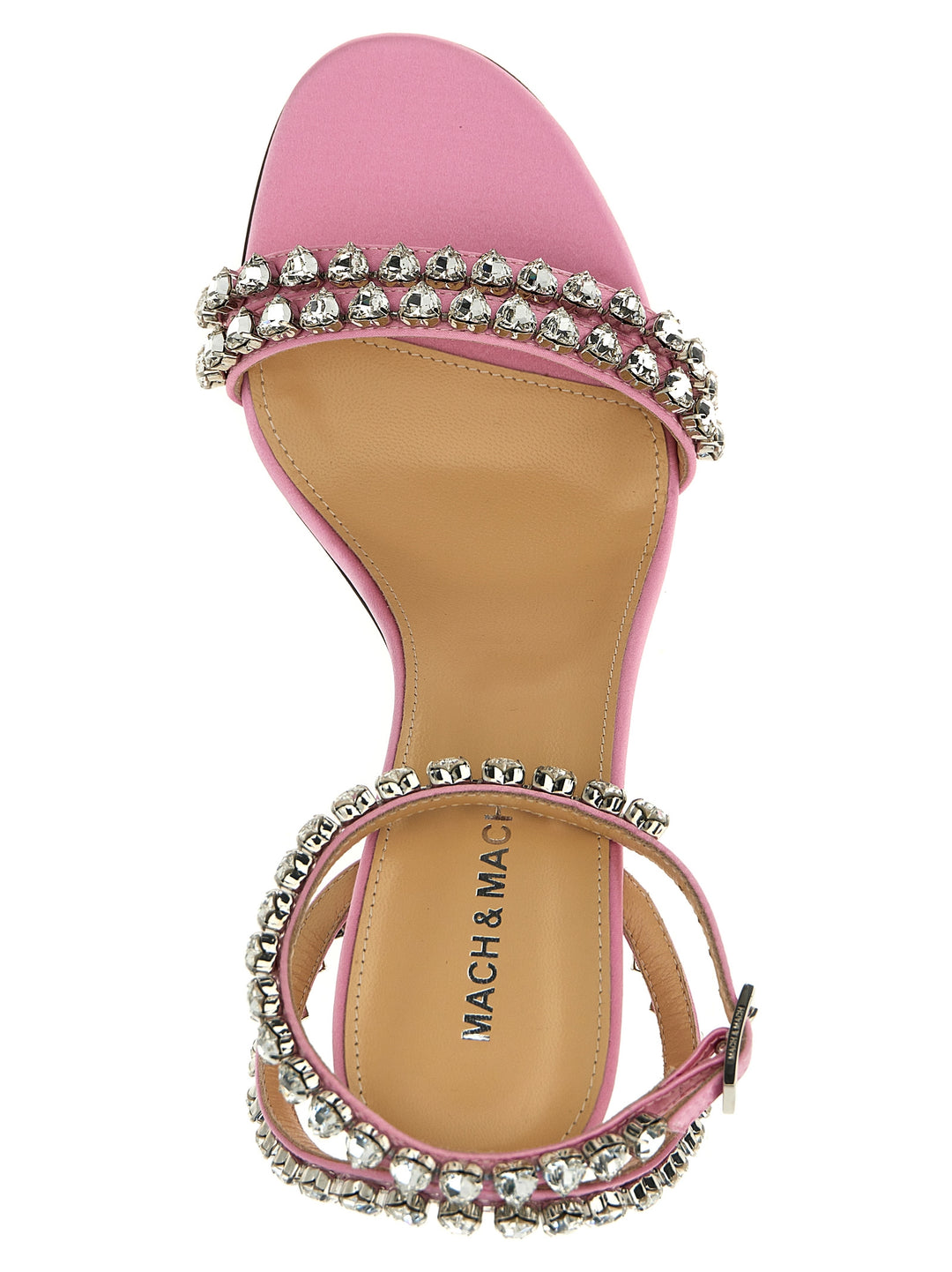 Audrey Crystal Round Toe Satin Sandali Rosa