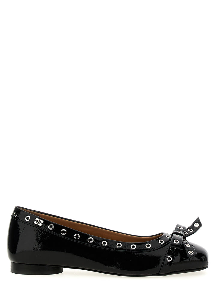 Eyelets Bow Flat Shoes Nero