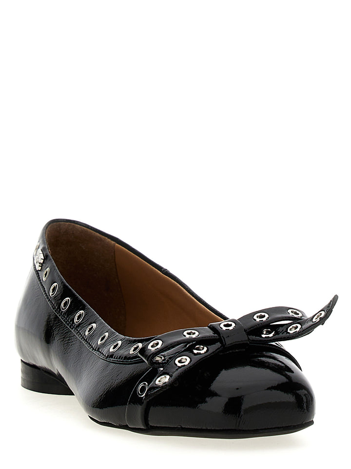 Eyelets Bow Flat Shoes Nero