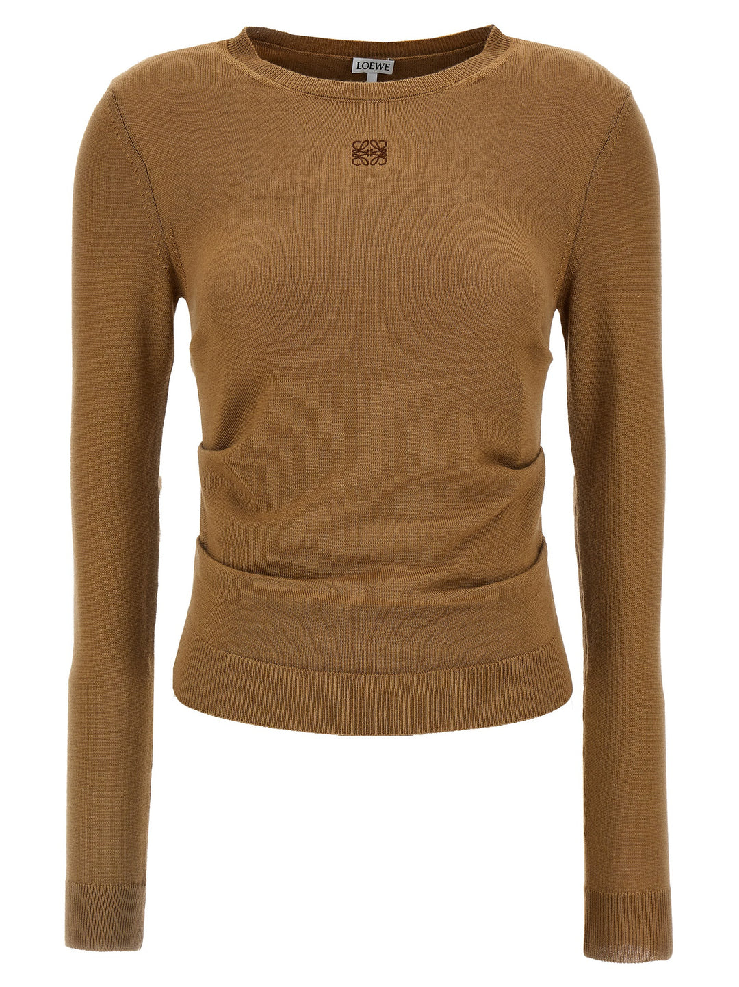 Draped Sweater With Logo Embroidery Maglioni Marrone