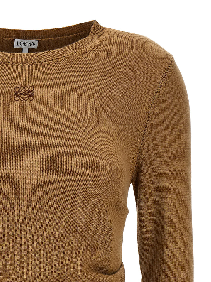 Draped Sweater With Logo Embroidery Maglioni Marrone