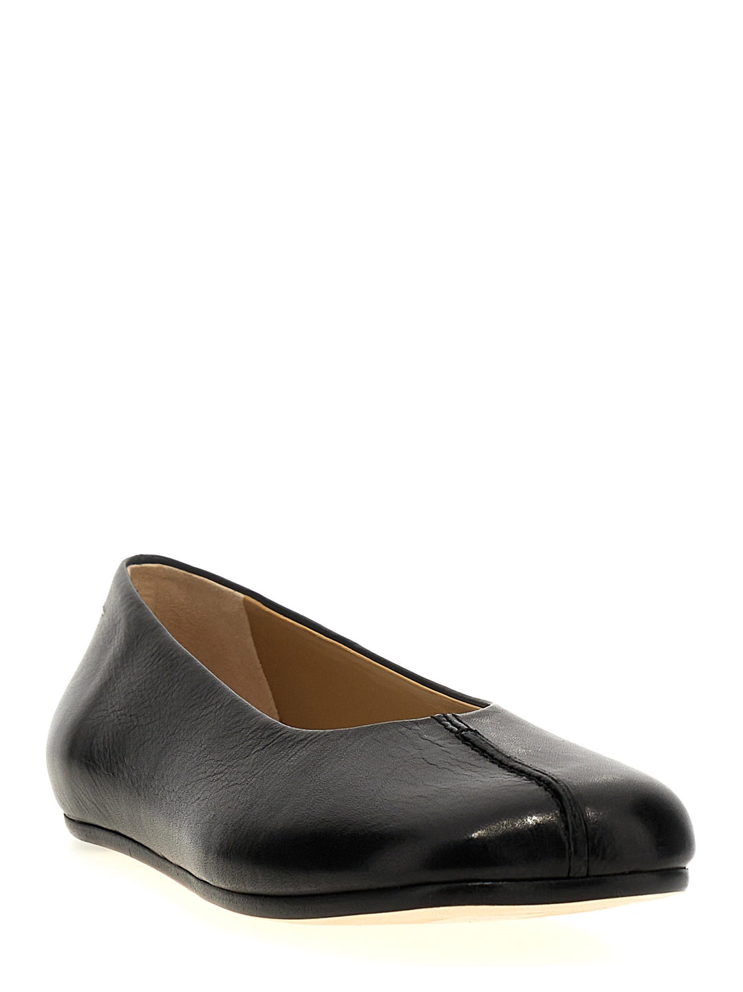 Leather Ballet Flats Flat Shoes Nero