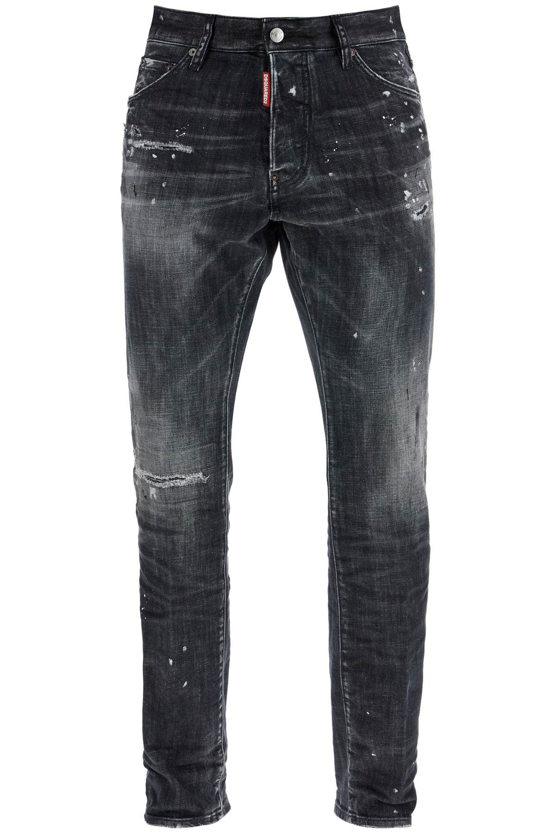 Jeans In Cotone Nero Con Macchie Di Vernice Bianca