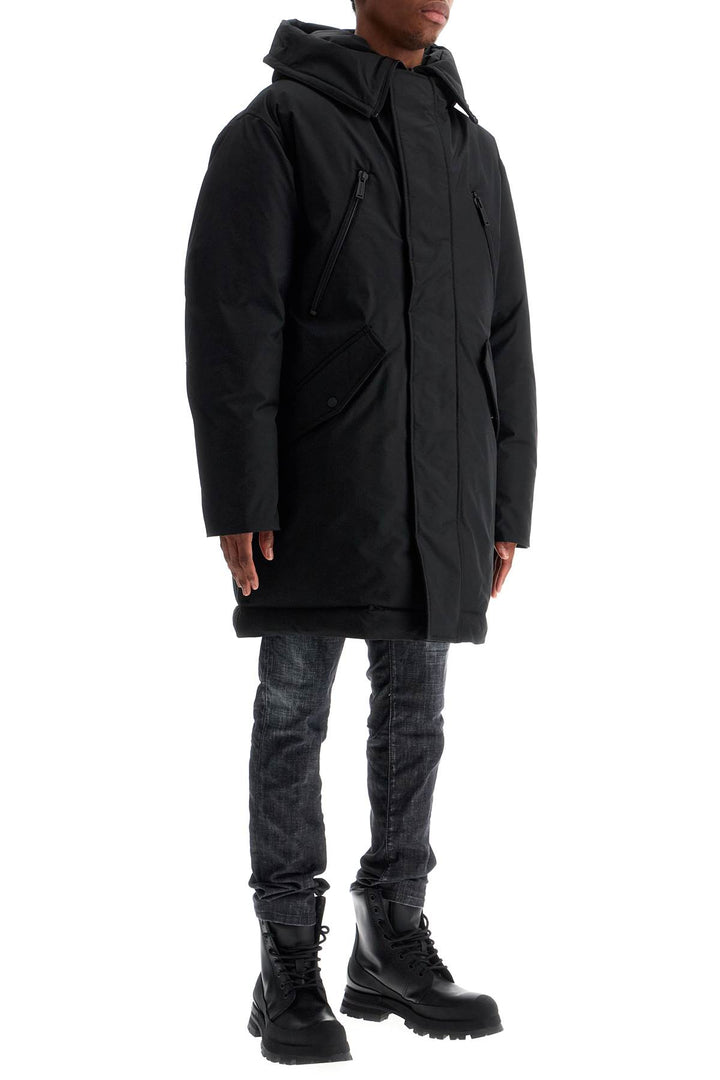 Parka In Poliestere Nero Techno Down Con Cappuccio