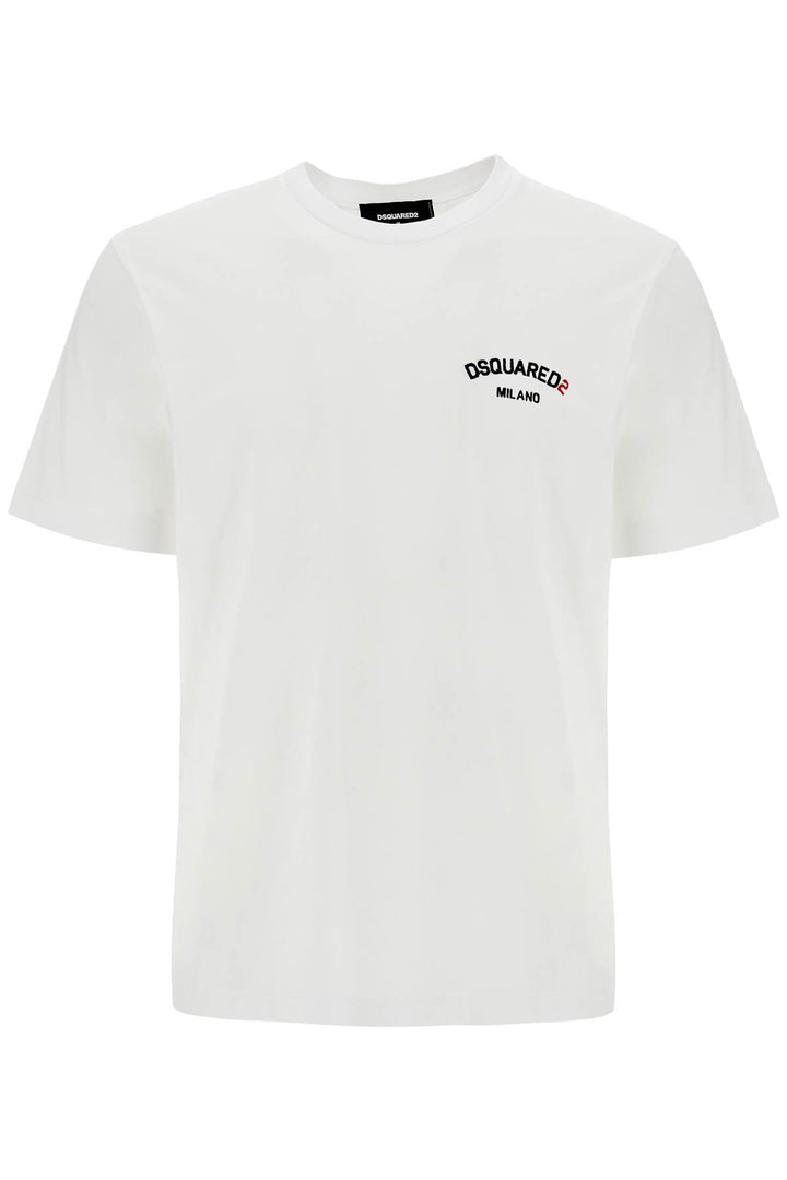 T Shirt In Cotone Bianco Con Logo Ricamato