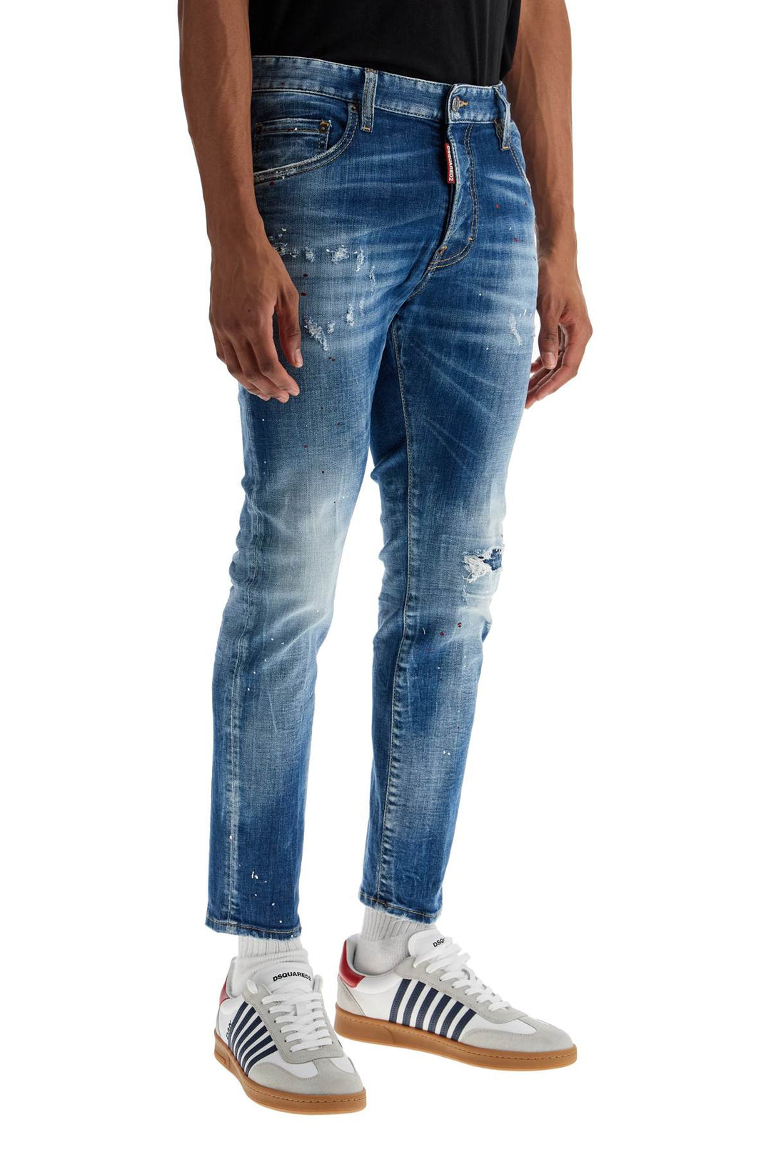 Jeans In Cotone Blu Navy Effetto Usato Slim