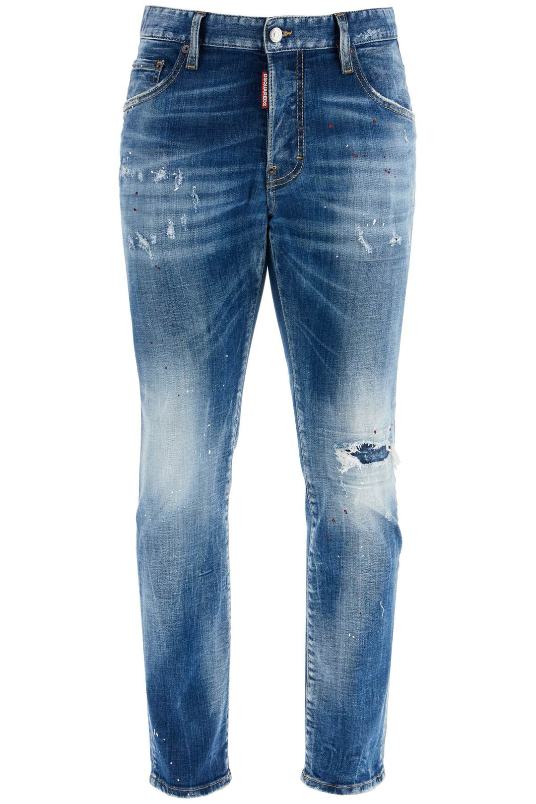 Jeans In Cotone Blu Navy Effetto Usato Slim