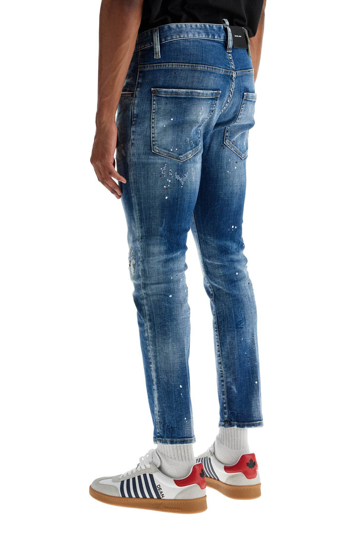 Jeans In Cotone Blu Navy Effetto Usato Slim