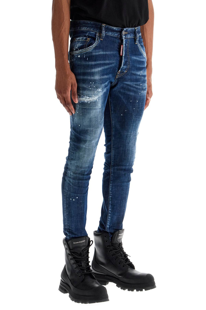 Jeans Skater In Cotone Blu Navy Con Leggere Abrasioni