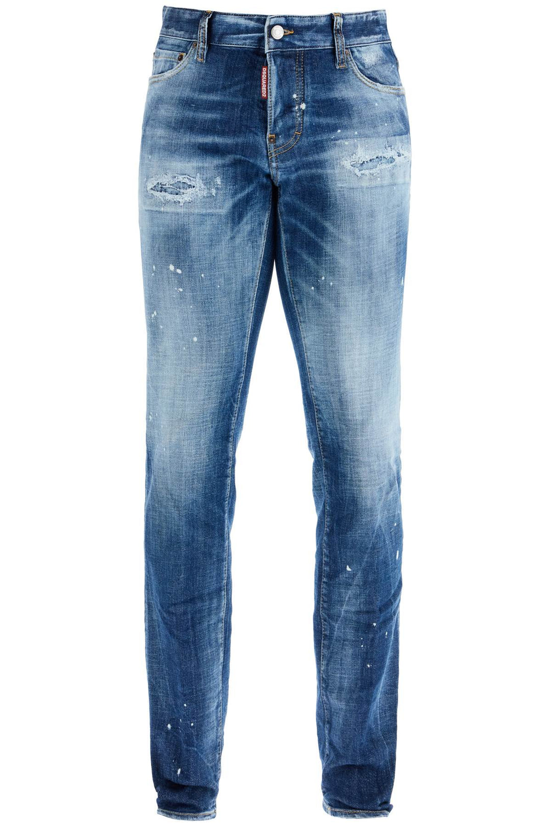 Jeans In Cotone Blu Navy Effetto Vissuto Con Logo Visibile