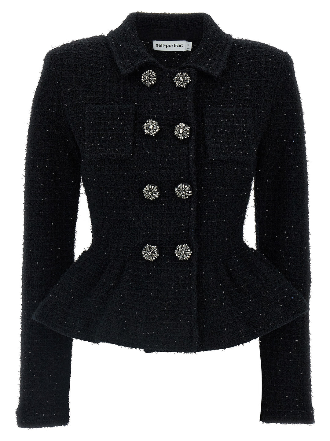 Black Textured Knit Peplum Blazer And Suits Nero