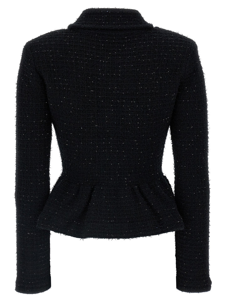 Black Textured Knit Peplum Blazer And Suits Nero