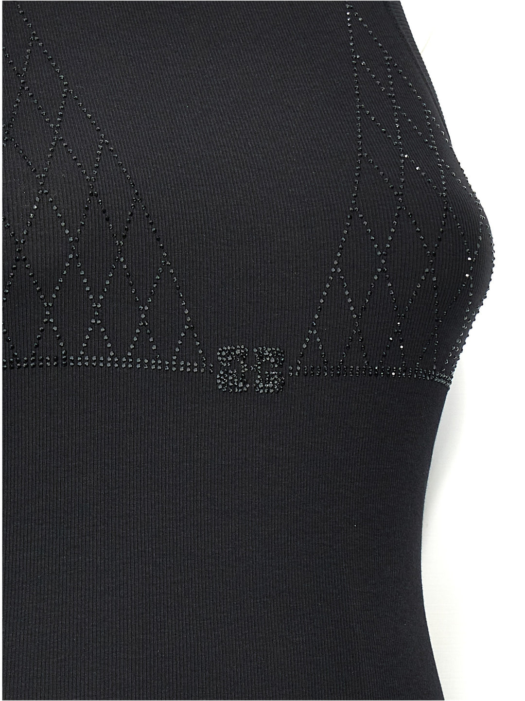 Rhinestone Tank Top Top Nero