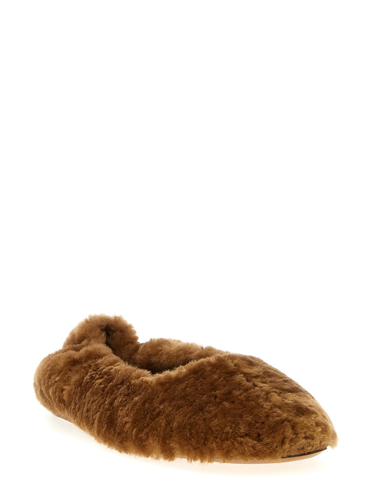 Fur Ballet Flats Flat Shoes Marrone