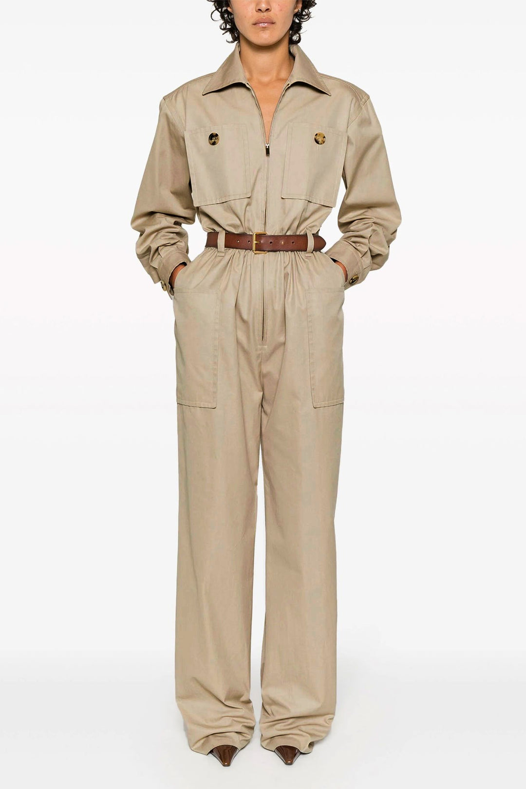 Twill Belt Jumpsuit Tute Intere Beige