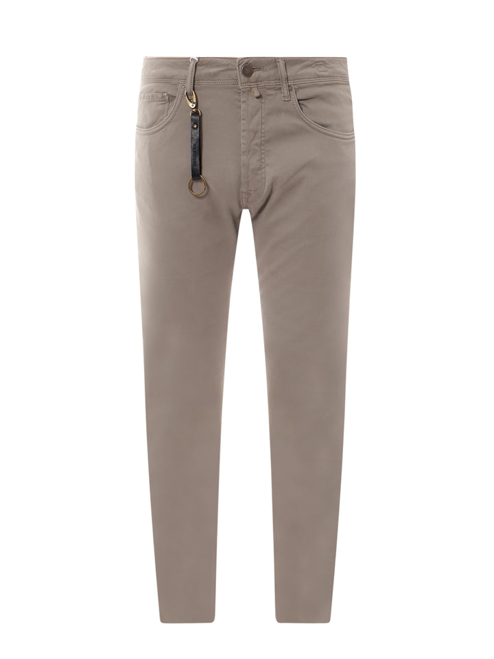 Pantalone in cotone stretch con patch logo posteriore in suede