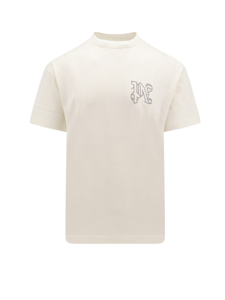 T-shirt in cotone con monogramma con borchie frontale