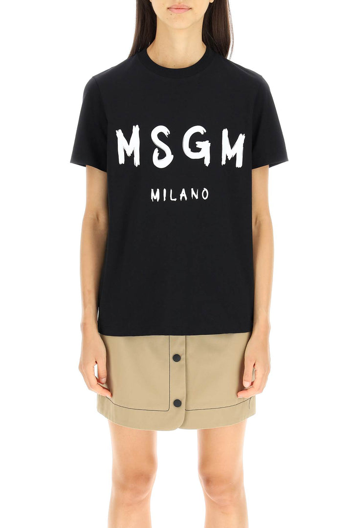 T Shirt Stampa Logo Pennellato - MSGM - Donna