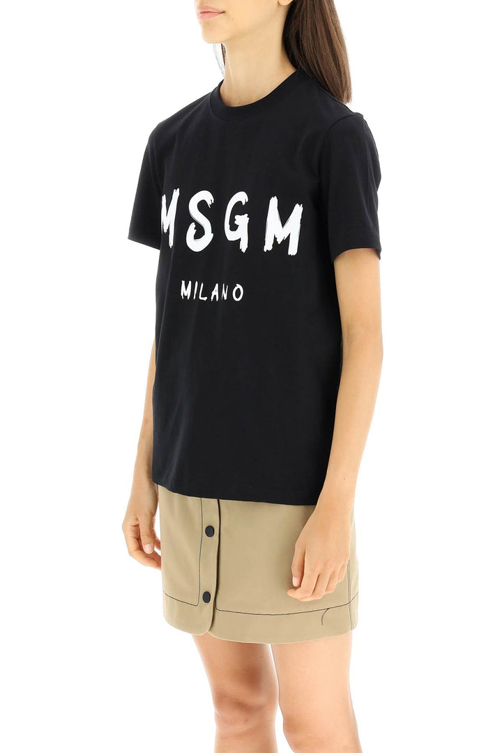 T Shirt Stampa Logo Pennellato - MSGM - Donna