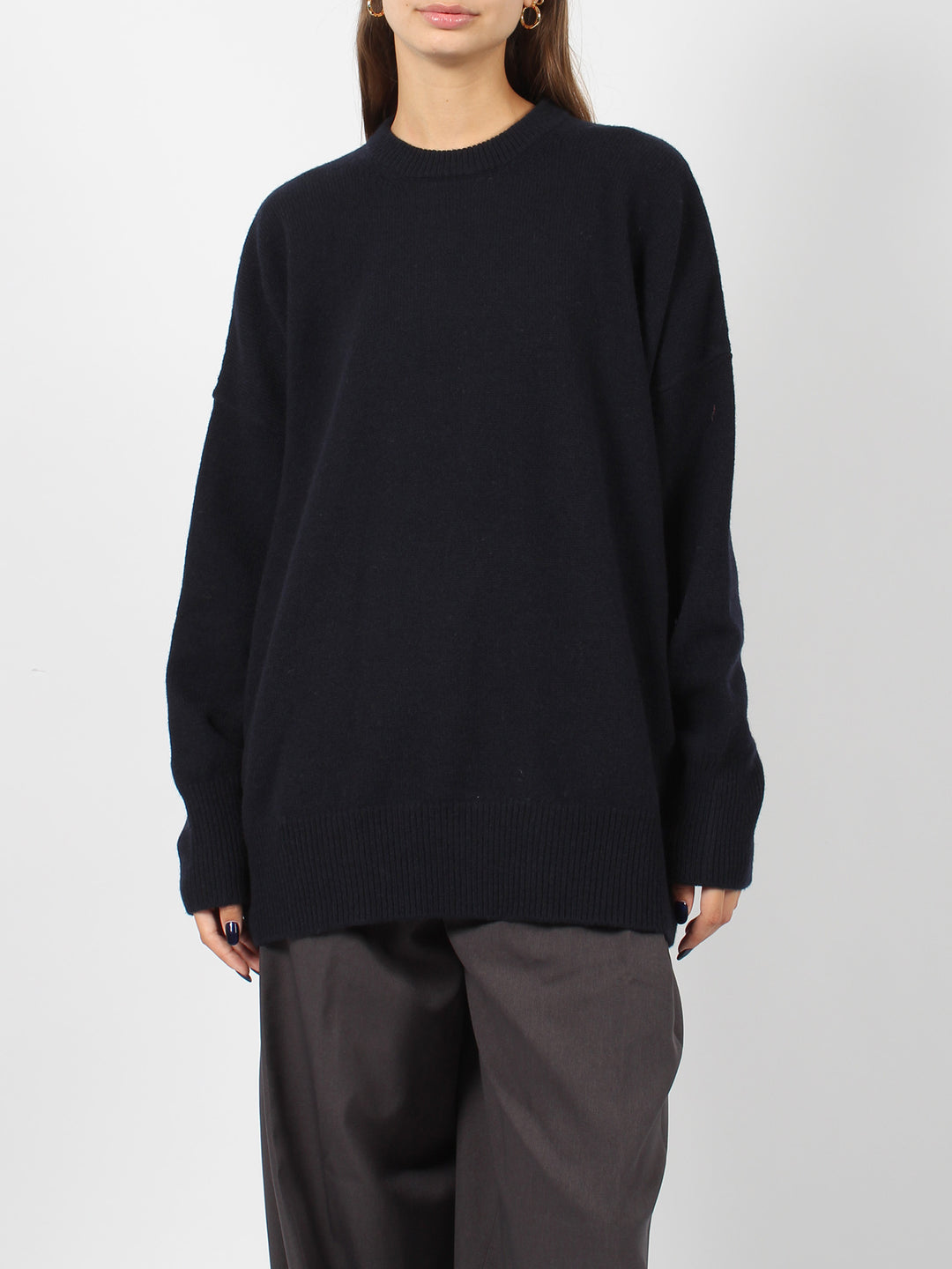 Open back crewneck sweater