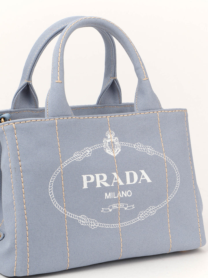 Borsa azzurra in canapa con logo-Prada-Wanan Luxury