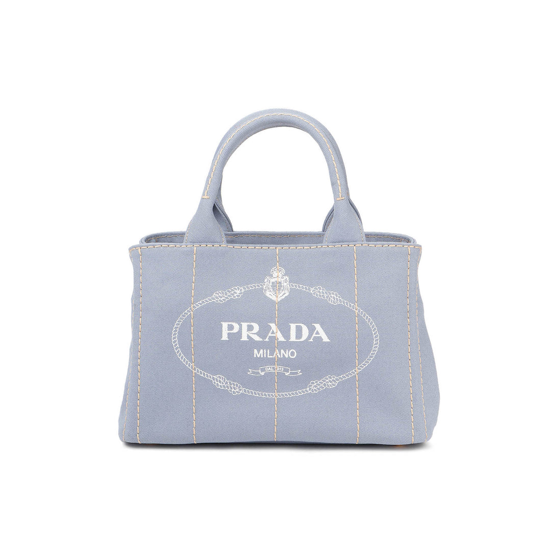 Borsa azzurra in canapa con logo-Prada-Wanan Luxury