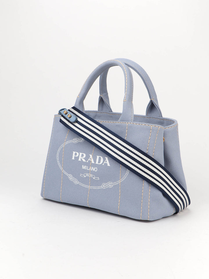 Borsa azzurra in canapa con logo-Prada-Wanan Luxury