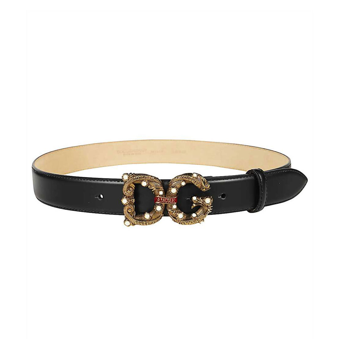 Cintura DG Amore pelle nera-Dolce & Gabbana-Wanan Luxury