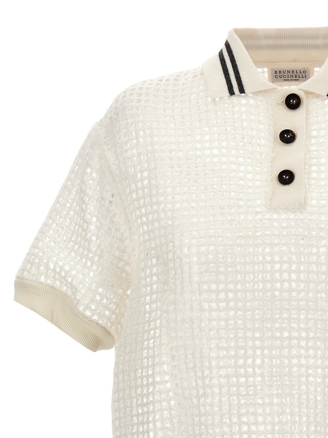 Sequin Knitted  Shirt Polo Bianco