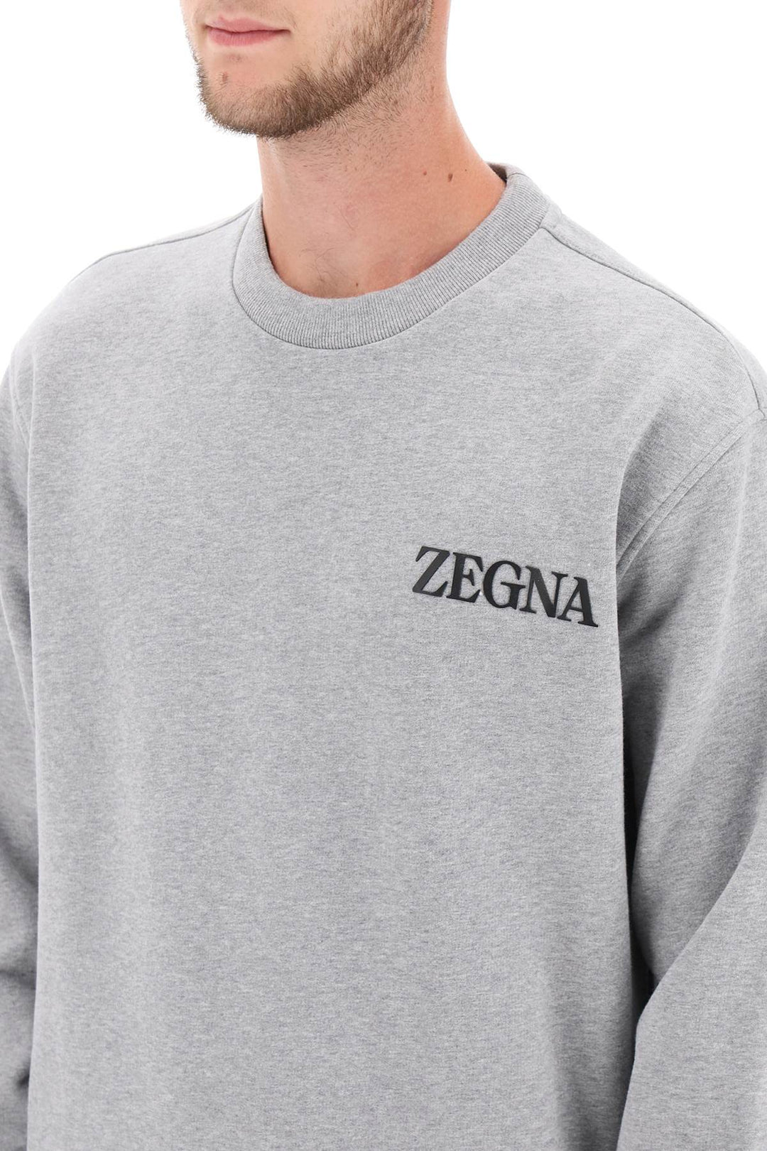 Felpa A Girocollo Con Logo Floccato - Zegna - Uomo