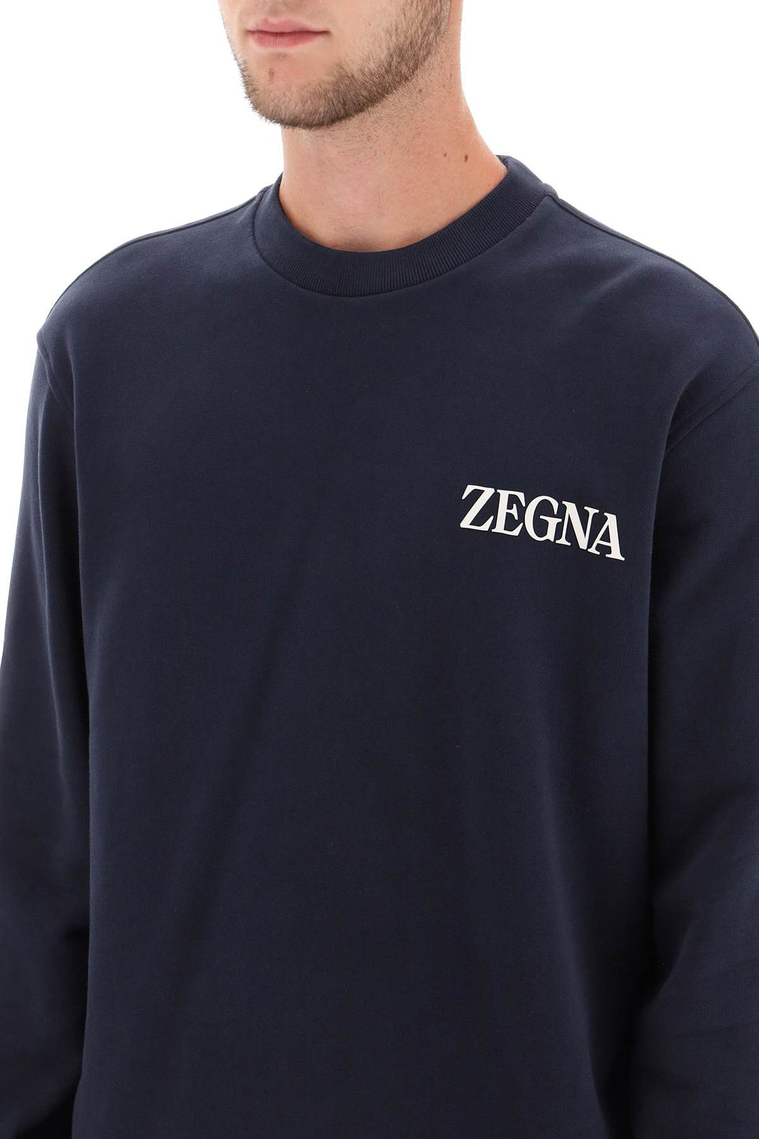 Felpa A Girocollo Con Logo Floccato - Zegna - Uomo